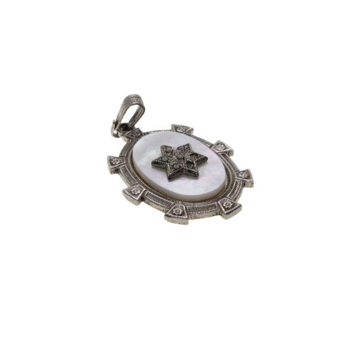Pendant - Sterling Silver Vintage Star of David on Mother of Pearl. Sterling Silver Frame - ML3352