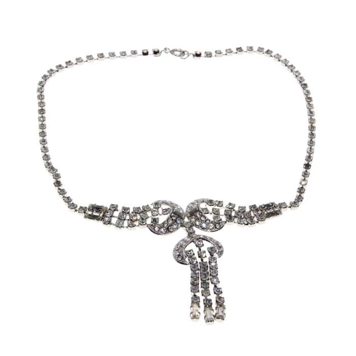 Necklace - Silver Tone Faux Diamond Necklace with matching Earrings - ML3377
