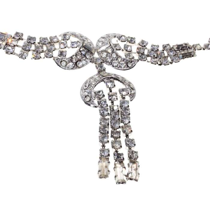 Necklace - Silver Tone Faux Diamond Necklace with matching Earrings - ML3377
