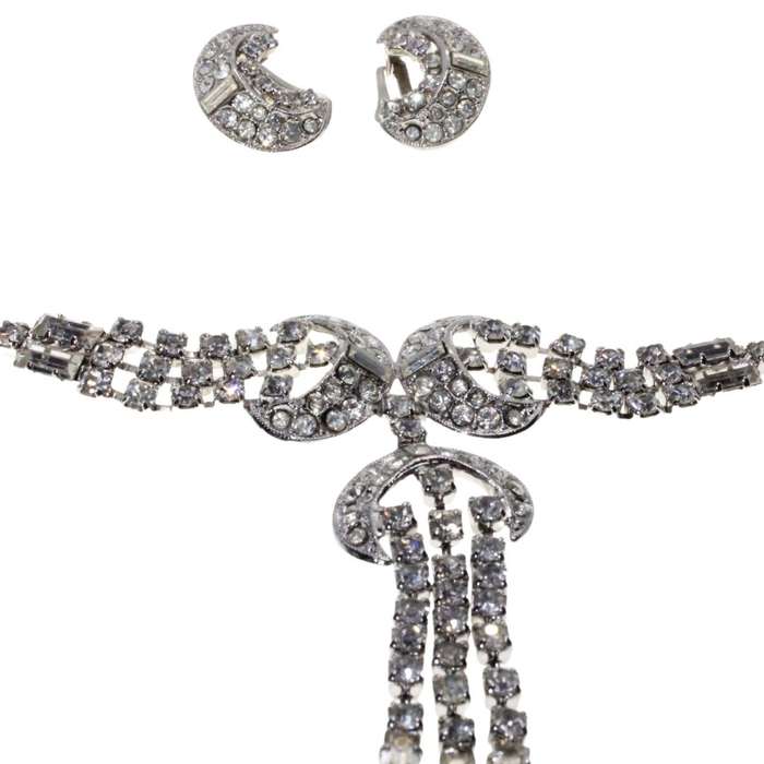 Necklace - Silver Tone Faux Diamond Necklace with matching Earrings - ML3377