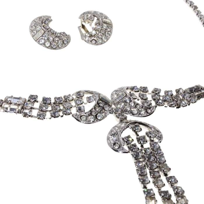 Necklace - Silver Tone Faux Diamond Necklace with matching Earrings - ML3377