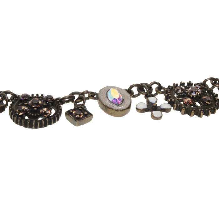 Necklace - Copper Tone Vintage Dangly Necklace. Shaped Charms with Rhinestones - ML3385