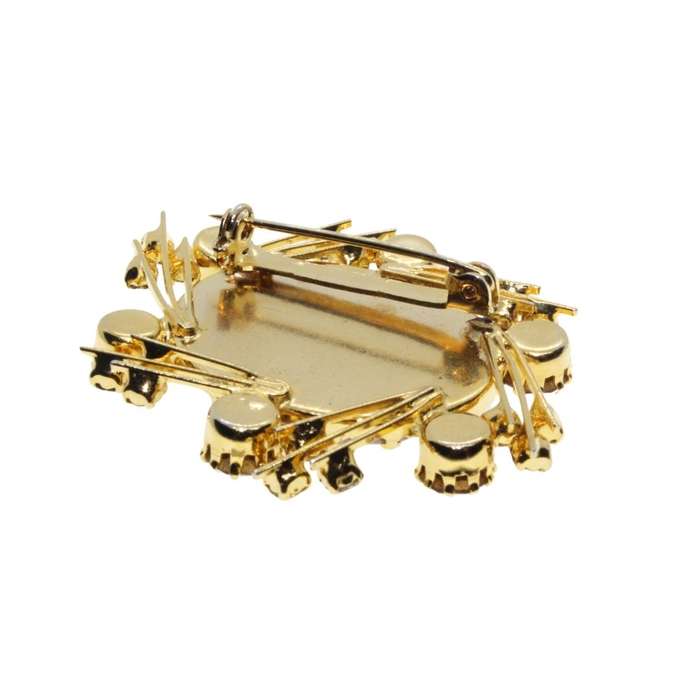 Brooch - Gold Tone Sparkly Vintage Flower & Leaf shape. Rhinestones. Centre Stone. Claws. - ML3399