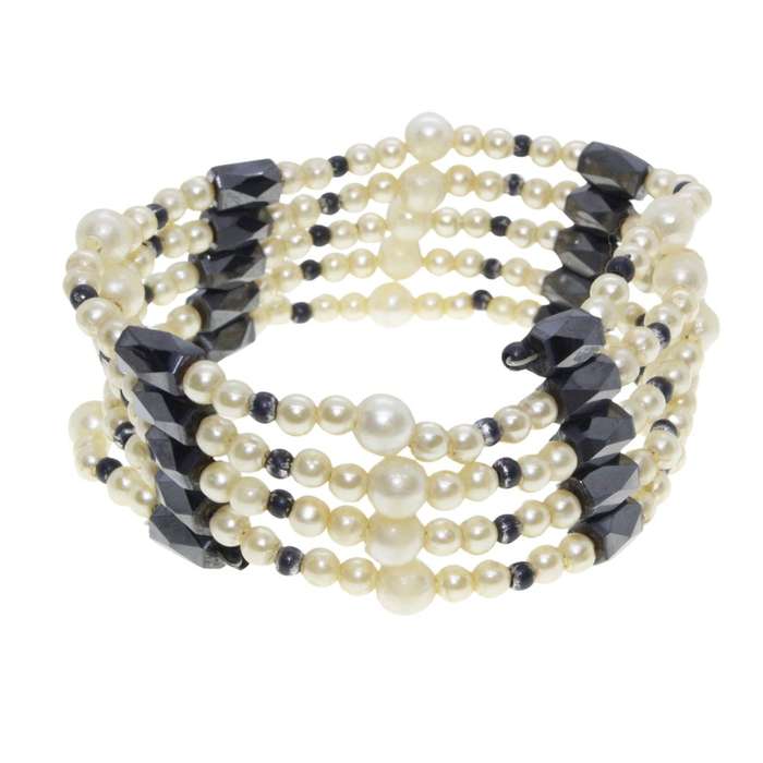 Bracelet - Hematite Magnetic Chain with Faux Pearls inbetween - ML3401