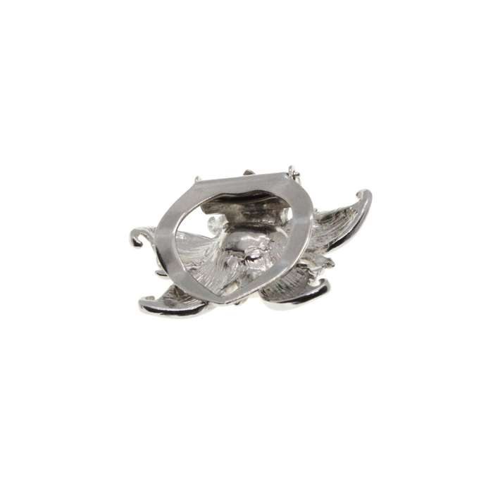 Scarf Clip - Vintage Silver Tone Flower Scarf Clip. Large Faux Pearl Centre. Small Diamantes - ML...