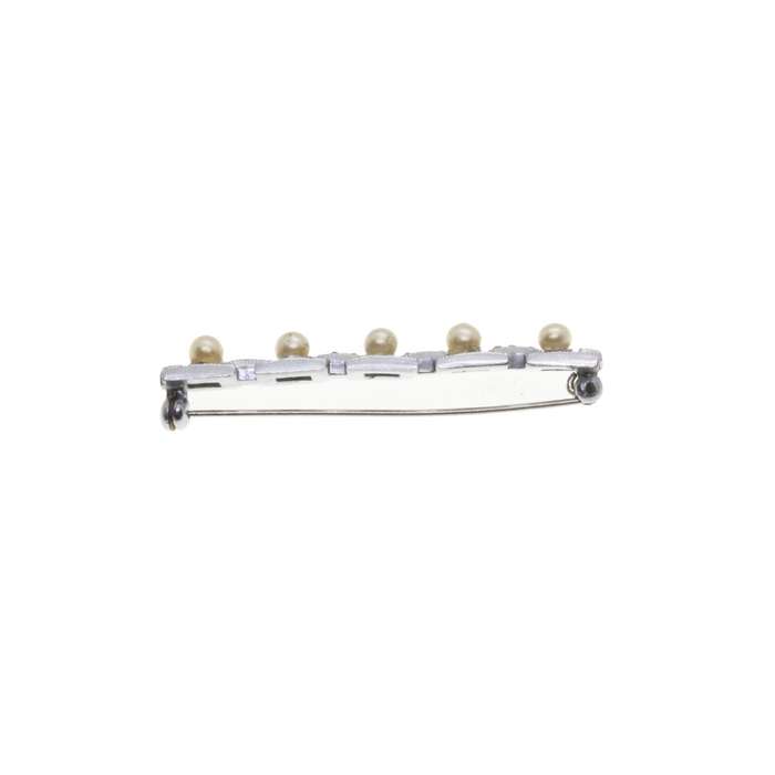 Brooch - Silver Tone Vintage Rectangular Brooch. 5 Cubes with Diamantes & Faux Pearls - ML3405