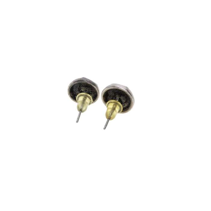 Earrings - Silver Tone Small Round Earrings. Flower set in small Diamantes. Pierced Ears - ML3411