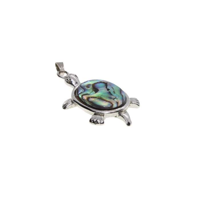 Pendant - Silver Tone Sea Turtle Pendant with a Tropical Paua Shell - ML3413