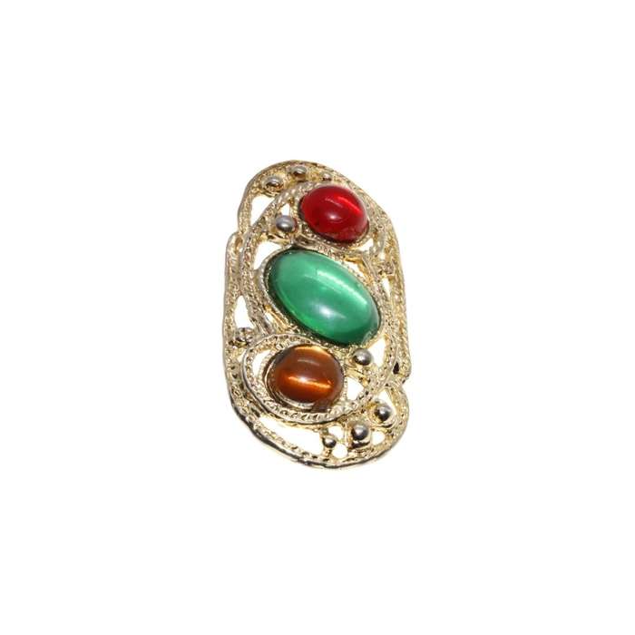 Brooch - Gold Tone Vintage Brooch. 3 Large Multi-Coloured Rhinestones - ML3415
