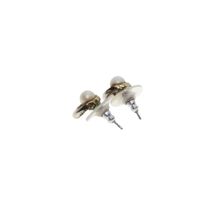 Earrings - Gold Tone Round Earrings with Faux Pearls for Pierced Ears - ML3422