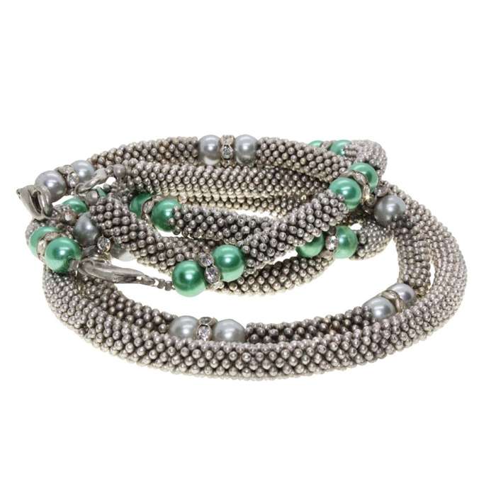 Necklaces - Silver Tone Mesh Necklace with Faux Pearls and Diamantes x 3. - ML3443