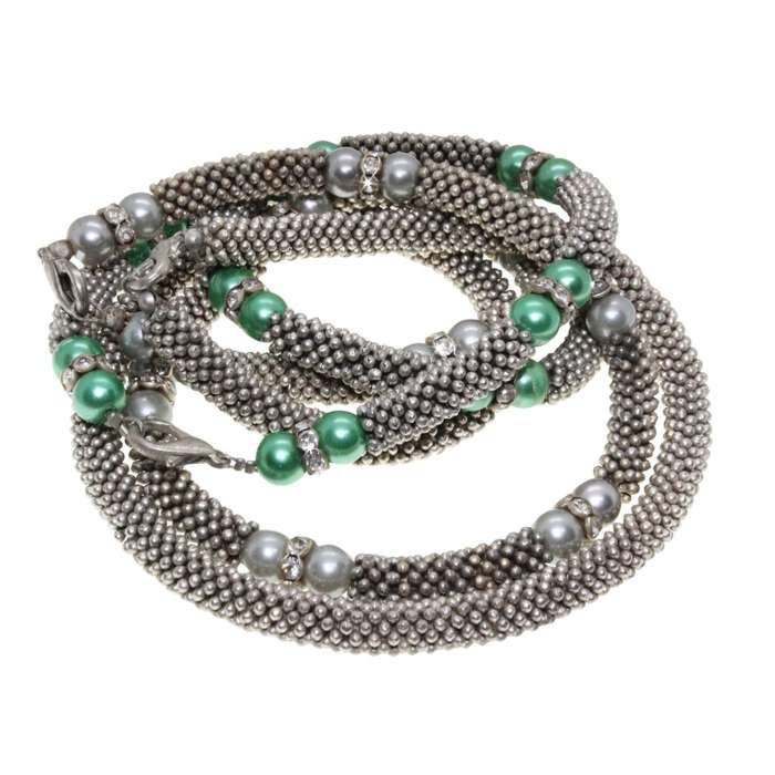 Necklaces - Silver Tone Mesh Necklace with Faux Pearls and Diamantes x 3. - ML3443