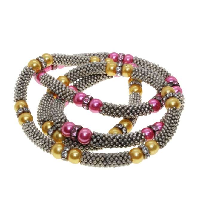 Necklaces - Silver Tone Mesh Necklace with Faux Pearls and Diamantes x 3 - ML3444