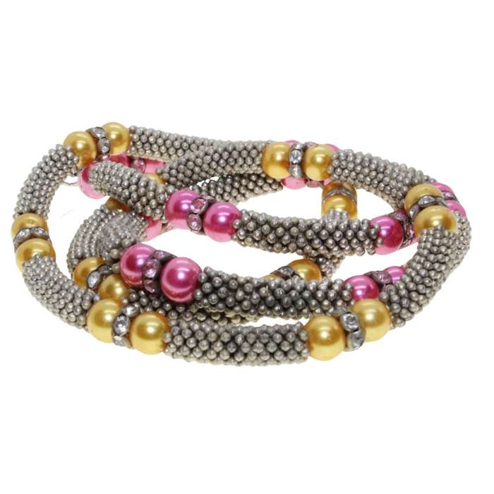 Necklaces - Silver Tone Mesh Necklace with Faux Pearls and Diamantes x 3 - ML3444