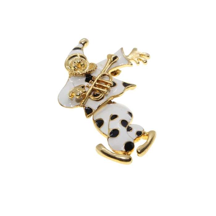 Brooch - Vintage Clown Retro Brooch Gold Tone with White Enamel. Articulated Legs - ML3454