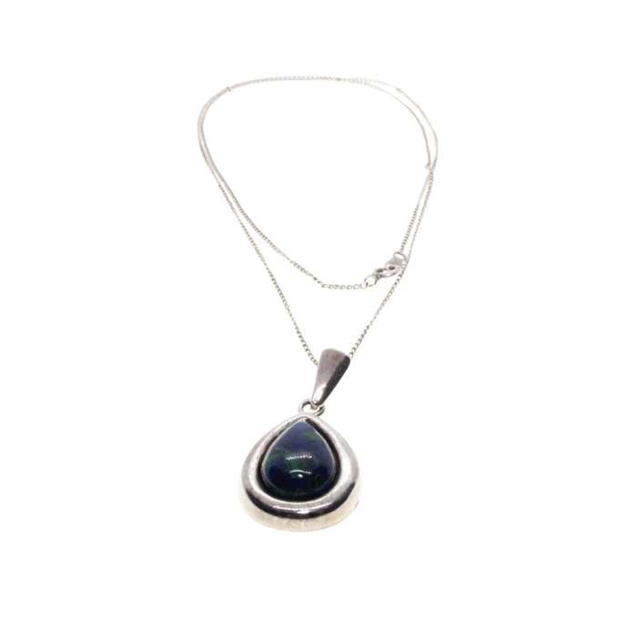 Pendant - Vintage 925 Silver Pear Shaped Pendant with Chain with Eilat Stone. - ML3456