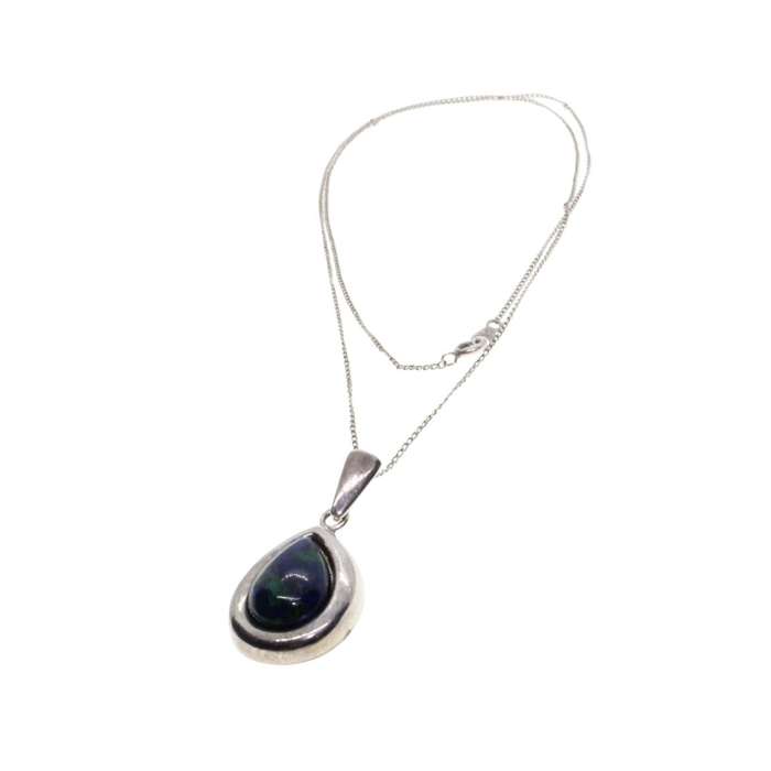 Pendant - Vintage 925 Silver Pear Shaped Pendant with Chain with Eilat Stone. - ML3456