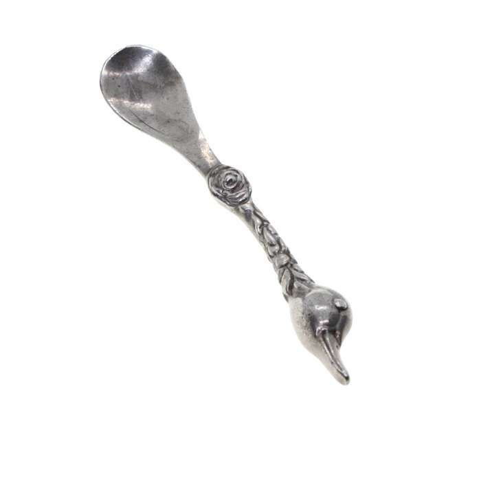 Spoon - Handmade Mustard spoon with duck face and delicate Rose engravings. Stamped - ML3457