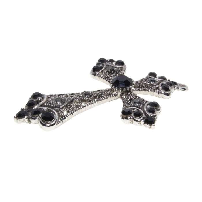 Pendant - Vintage Silver Tone Cross Pendant / Filigree and Rhinestones - ML3460