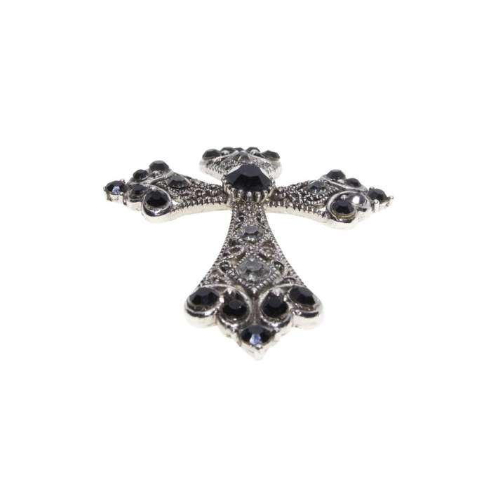 Pendant - Vintage Silver Tone Cross Pendant / Filigree and Rhinestones - ML3460
