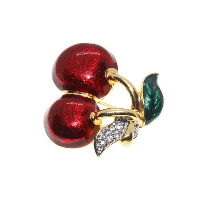 Brooches - Vintage Gold Tone Fruit Brooches each with Diamantes and Enamel Leaves and Fruit - ML3471