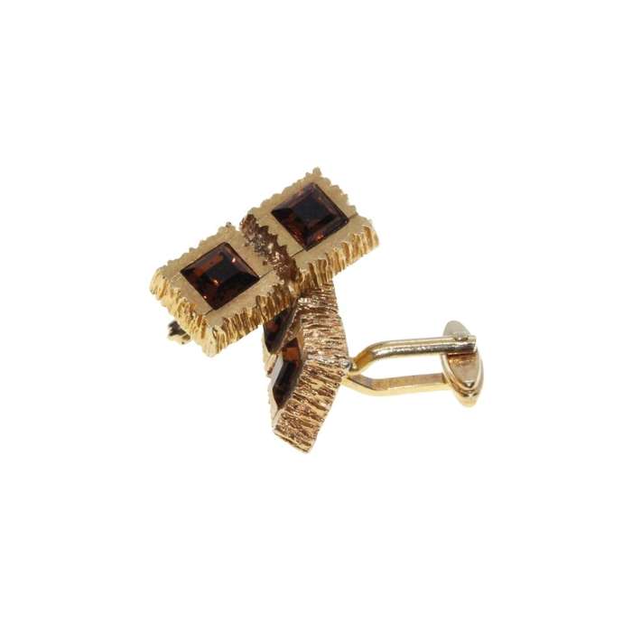 Cufflinks - Gold Tone Vintage Square Cufflinks. Rigid Texture. Copper Coloured Rhinestones - ML3474