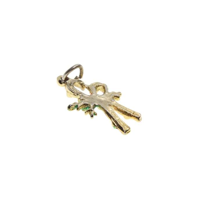 Pendant - Vintage Gold Tone Christmas Candy Cane & Miseltoe Pendant. Red & Green Enamel - ML3477