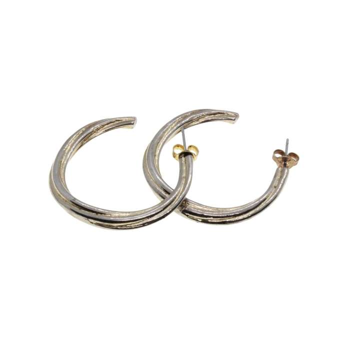 Earrings - Vintage Gold Tone Twisted Hoops. For Pierced Ears - ML3482