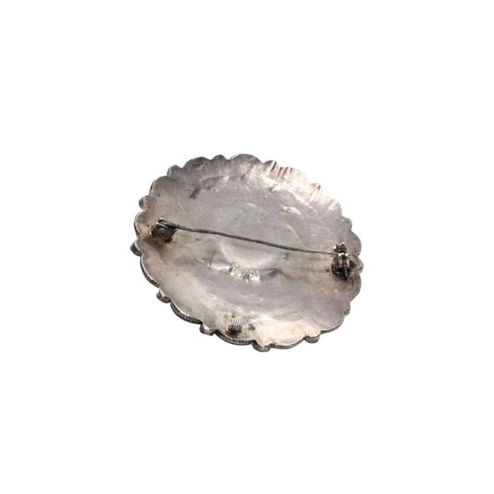 Pendant/Brooch-Israel 935 Silver Faux Pearls Jasper Stone.Filigree. (Pin slightly bent) - ML3511