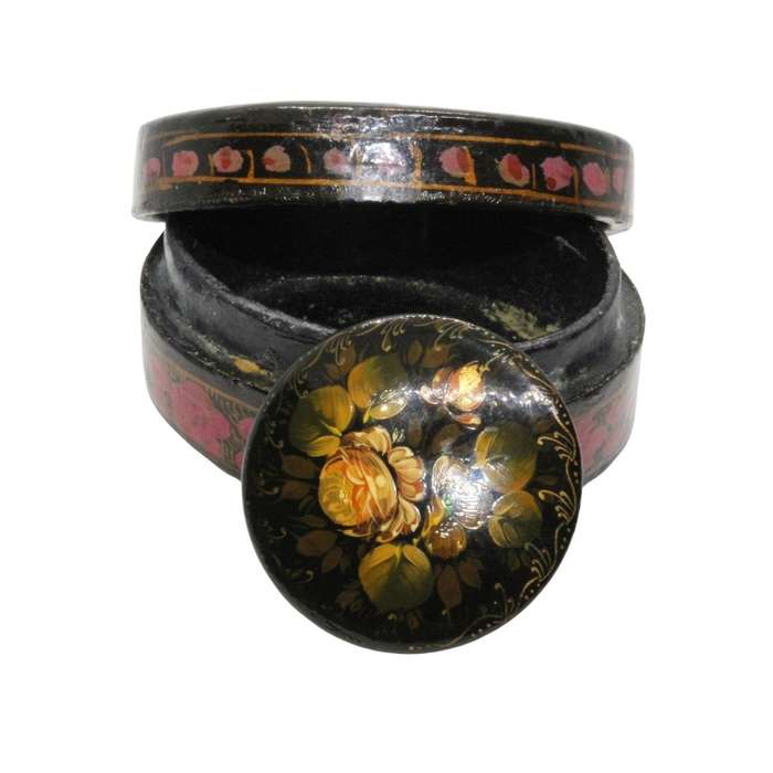 Brooch - Vintage Russian Handpainted Brooch. Oval Lacquered Trinket Box - ML3532