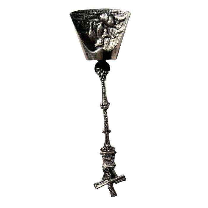 Antiques - Vintage Dutch Silver Plated Sugar Scoop with Moving Windmill - ML3565