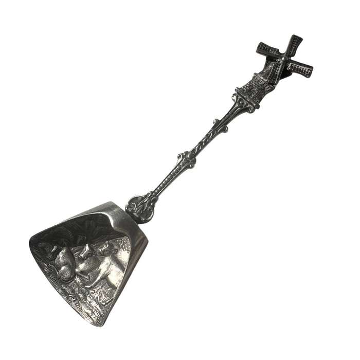 Antiques - Vintage Dutch Silver Plated Sugar Scoop with Moving Windmill - ML3565