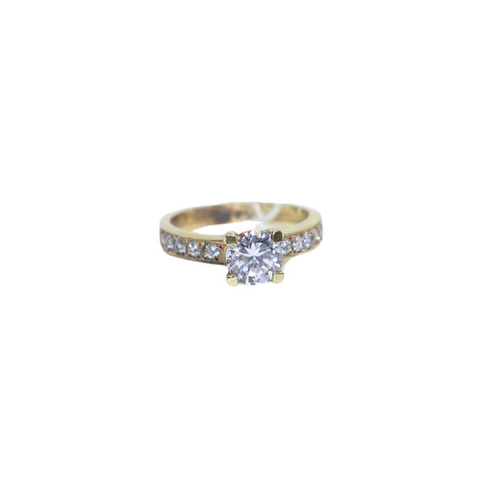 Ring -  Silver Gilt Engagement Ring. Large clear stone. 5 x side stones on both sides - ML3610