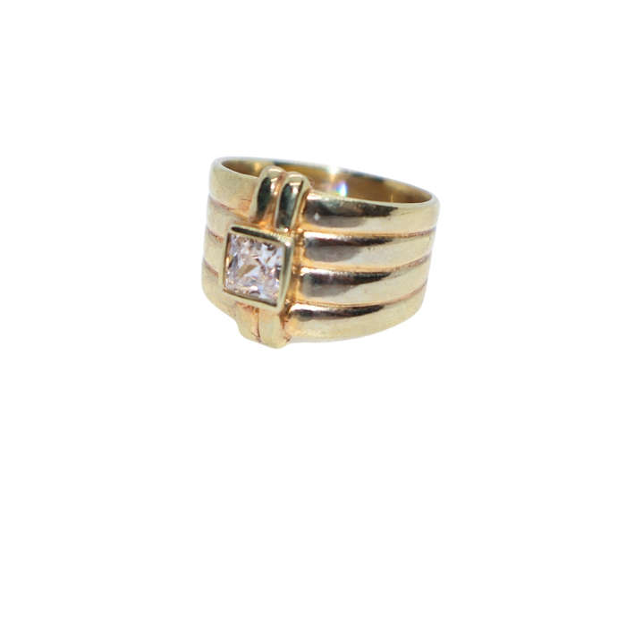 Ring -  Silver Gilt dress ring 4 soldered bands. Square clear stone in centre - ML3611