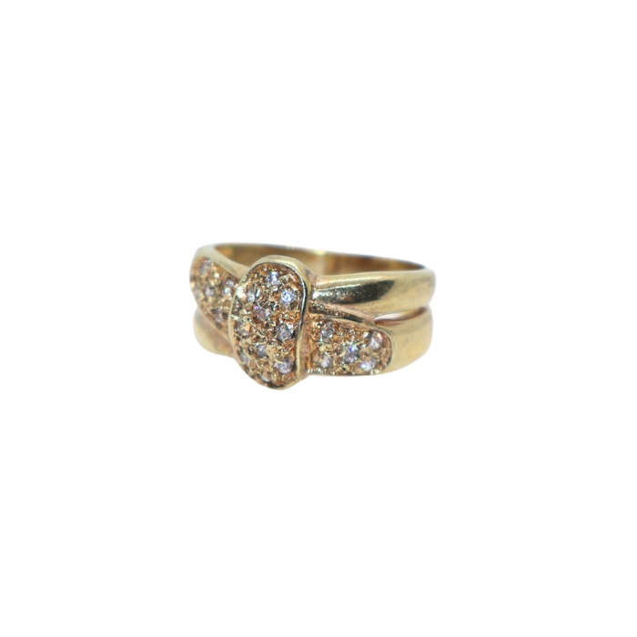 Ring - Silver Gilt Cross Over Design Pave ring - ML3618