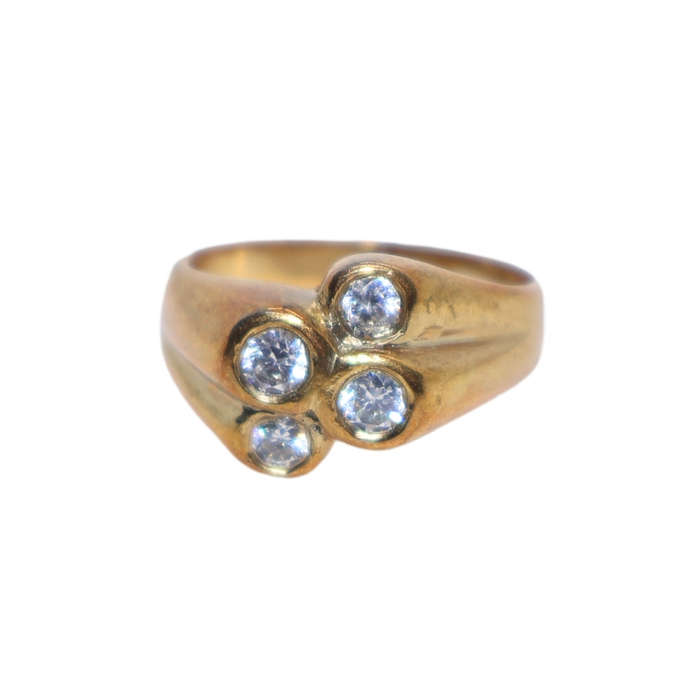 Ring - Silver Gilt . Band inset with 4 x clear stones - ML3636
