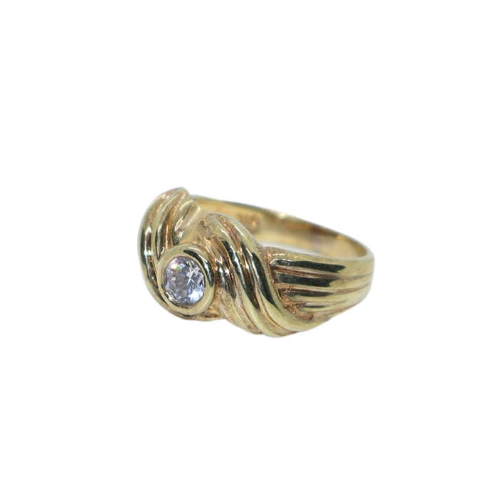 Ring - Silver Gilt Rope design band. Clear centre stone. bands criss cross - ML3642