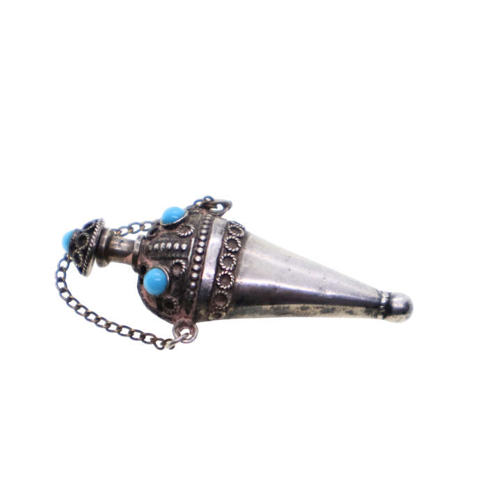Vintage Perfume Bottle - 925 Silver. Turquoise Stones x3. Stamped - ML3683