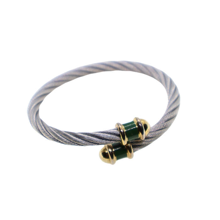 Bracelet - Chiarrol Steel Cable Bracelet. Green Inlay - ML3691