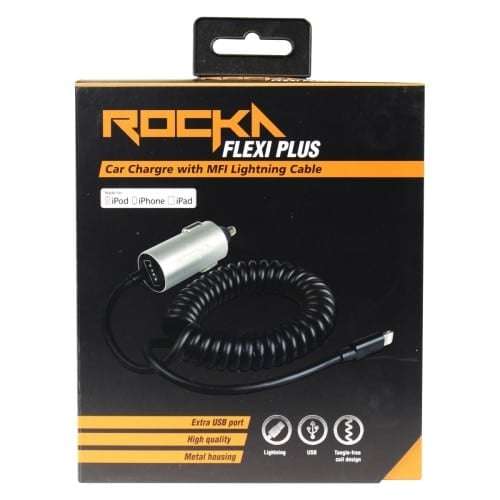 Rocka Flexi Plus series MFI Lightning Cable with Car Charger Black/Silver