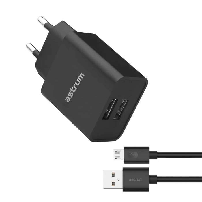 Astrum PRO U20 Dual USB 10W Charger + Micro USB Cable U24 Black