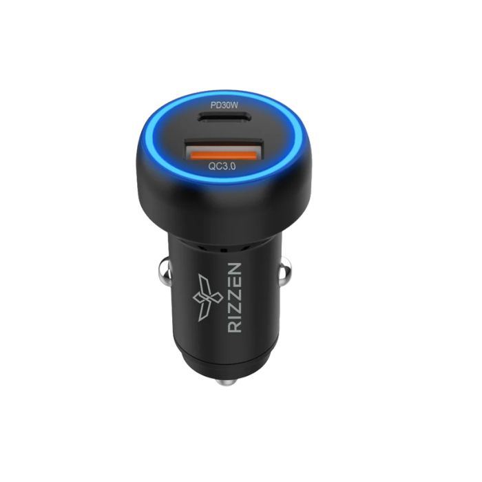 Rizzen 48W Rapid Vehicle Charger - Output: USB-A QC18W, USB Type-C PD 30W