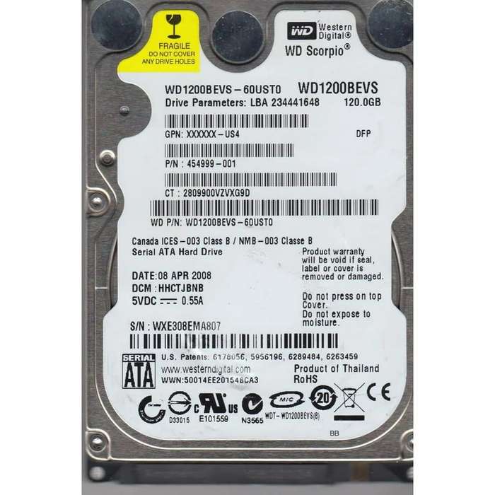120GB Western Digital 2.5" SATA 5400rpm 8MB Notebook HD