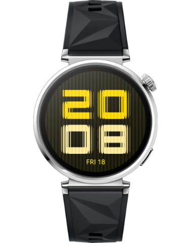 41mm/1.32inch AMOLED / Black Fluoroelastomer Strap.Front case:Silver s