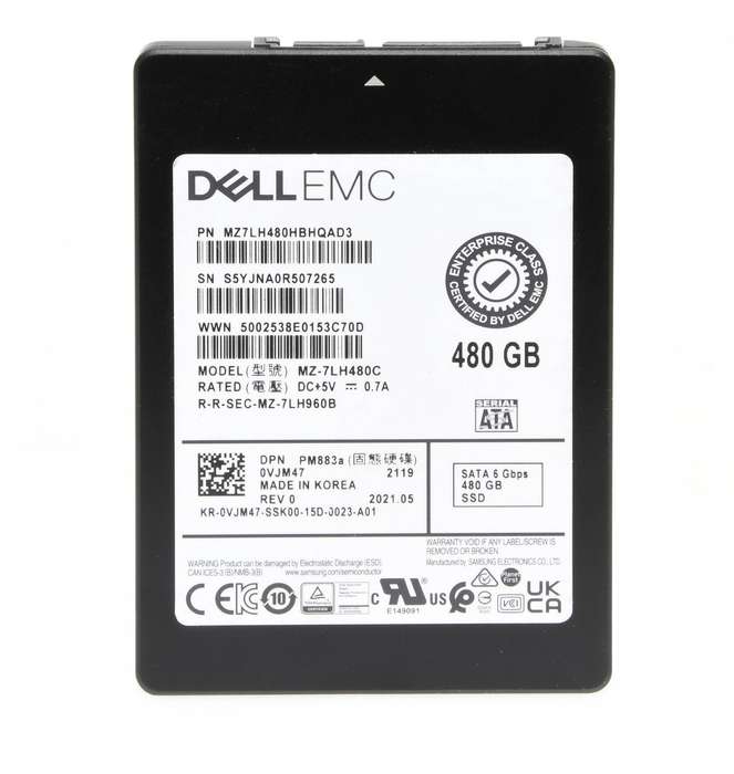 480GB DELL EMC (0VJM47) PM883 Enterprise Series, SATA-6Gbs, SATA III,