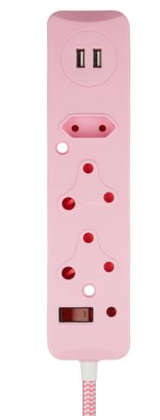 2x 3 Way Surge  Multiplug with Dual  USBs Pink-3M