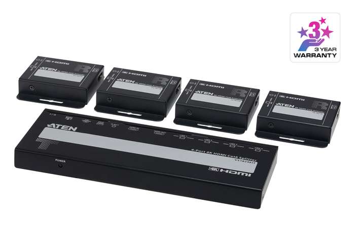 Aten 4-Port 4K HDMI Cat 6 Splitter with Receivers - 1 splitter and 4 receiver