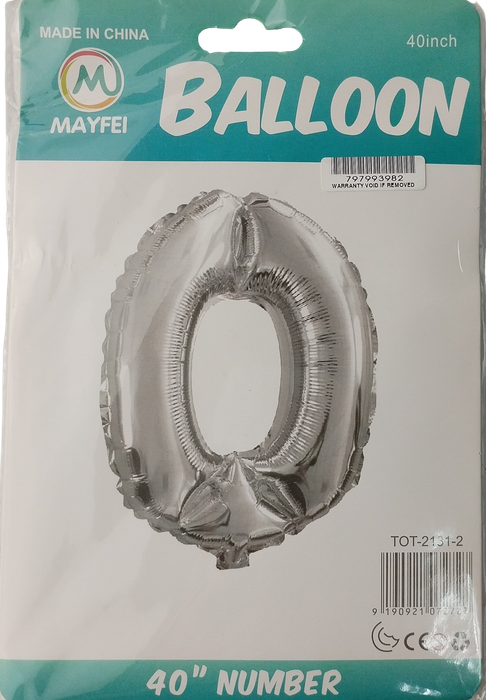Casey 102cm Silver Balloon Number 0
