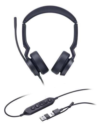 Yealink UH44 Dual USB Headset, USB-C with USB-C/A Adapter, MS Teams Certified