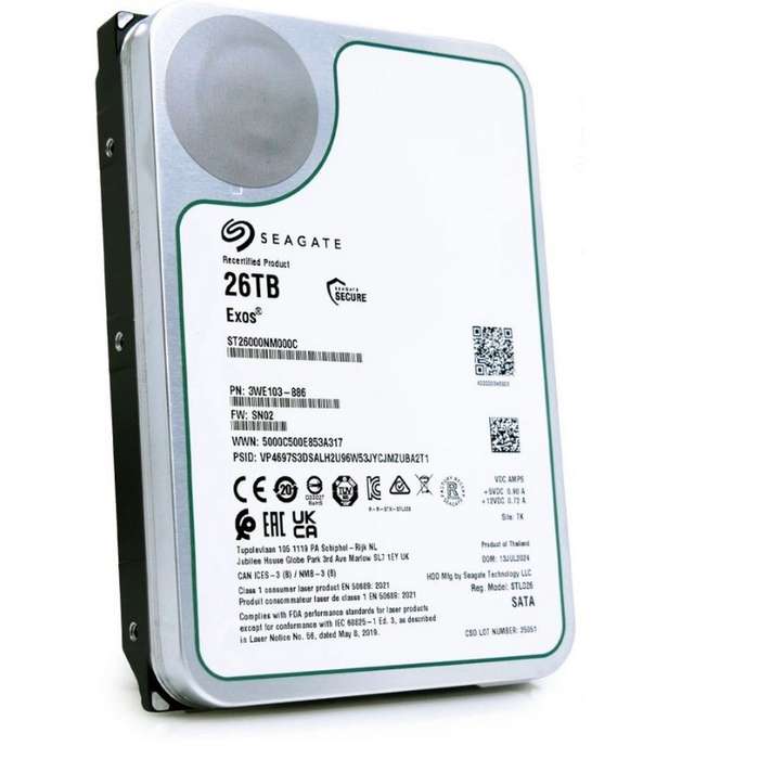 26TB Seagate Exos, (Enterprise), 3.5'', SATA 6Gb/s, 7200 RPM, Factory